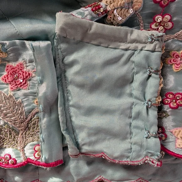 Beautiful Indian wedding embroidered floral | Pastel Blue color Lehenga choli - Picture 10 of 15